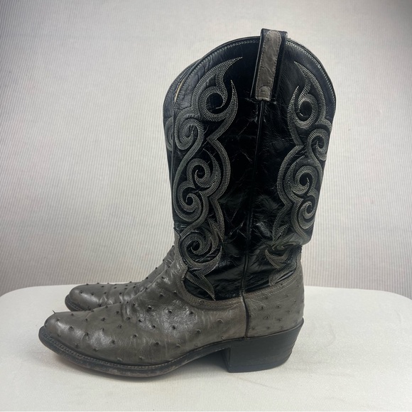 Vintage Dan Post Ostrich Leather Western Cowboy Boots - Picture 3 of 8